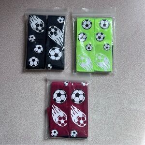Kids Soccer Sleeve Scrunchies in Black, Bright Green & Burgundy